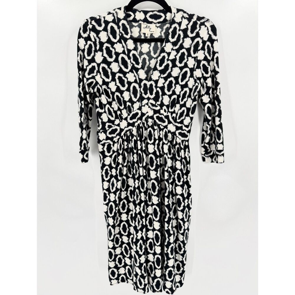 MILLY OF NY Black White Geometric 3/4 Sleeve Fit & Flare Mini Dress Size Small S
